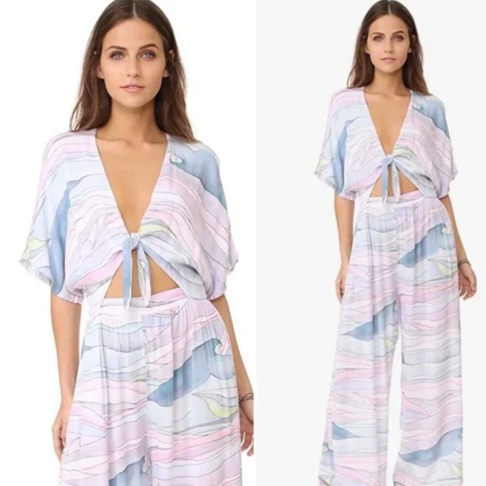 Mara Hoffman Watercolor Waves Tie-front Jumpsuit